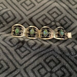 Silver Bracelet with Green Gemstones